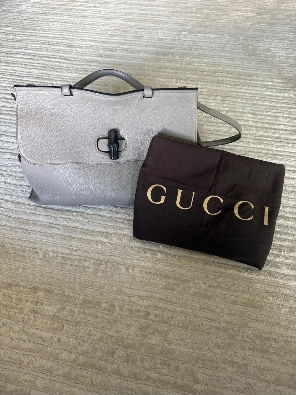 Gucci Gray Pebbled Leather Top-Handle Satchel with Black Hardware